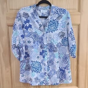 Rebecca Malone Blue Floral Button Down Shirt